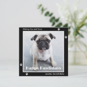Cartes Pour Fêtes Annuelles Pug Dog Paw Prints Pet Photo Black Holiday Card (Debout devant)