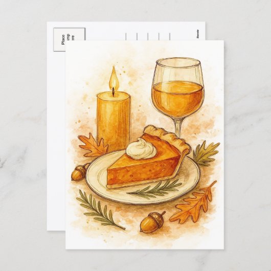 Cartes Pour Fêtes Annuelles Pumpkin Pie & Apple Cider Thanksgiving Postcard (Devant / Derrière)