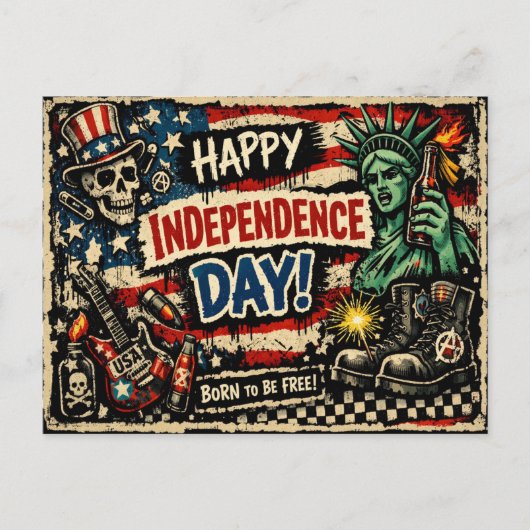 Cartes Pour Fêtes Annuelles Punk Rock Style Independence Day (Devant)