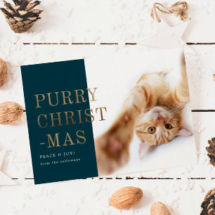 Cartes Pour Fêtes Annuelles Pur Noël Chat Photo Deep Green Gold