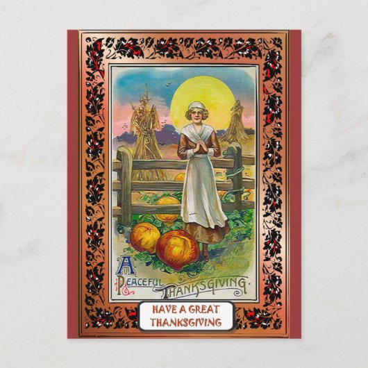 Cartes Pour Fêtes Annuelles Puritan et citrouille (Devant)