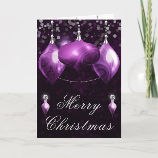 Cartes Pour Fêtes Annuelles Purple Agate Baubles Soirée de Noël (Devant)