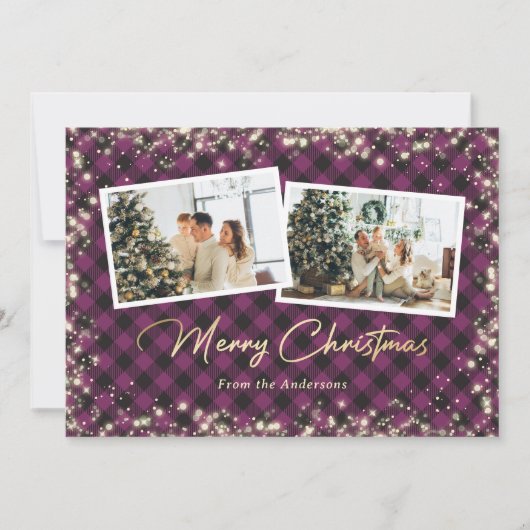 Cartes Pour Fêtes Annuelles Purple Buffalo Plaid Gold Photo Noël (Devant)
