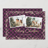 Cartes Pour Fêtes Annuelles Purple Buffalo Plaid Gold Photo Noël (Devant / Derrière)