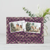 Cartes Pour Fêtes Annuelles Purple Buffalo Plaid Gold Photo Noël (Debout devant)