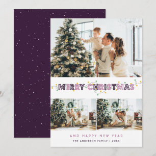 Cartes Pour Fêtes Annuelles Purple Christmas Lights 3 Photo Collage