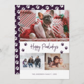Cartes Pour Fêtes Annuelles Purple Empreinte de patte Photo Collage Joyeux Paw (Devant / Derrière)