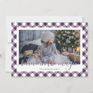 Cartes Pour Fêtes Annuelles Purple En vichy Plaid Croire en la photo magique