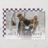 Cartes Pour Fêtes Annuelles Purple En vichy Plaid Photo Joyeux Noël (Devant / Derrière)