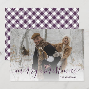 Cartes Pour Fêtes Annuelles Purple En vichy Plaid Photo Joyeux Noël
