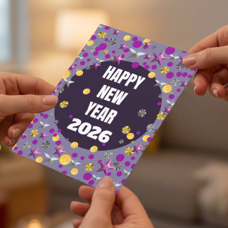 Cartes Pour Fêtes Annuelles Purple Gold Confetti Stars New Years Card