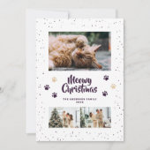 Cartes Pour Fêtes Annuelles Purple Gold Photo Snow Paws Meowy Christmas Card (Devant)