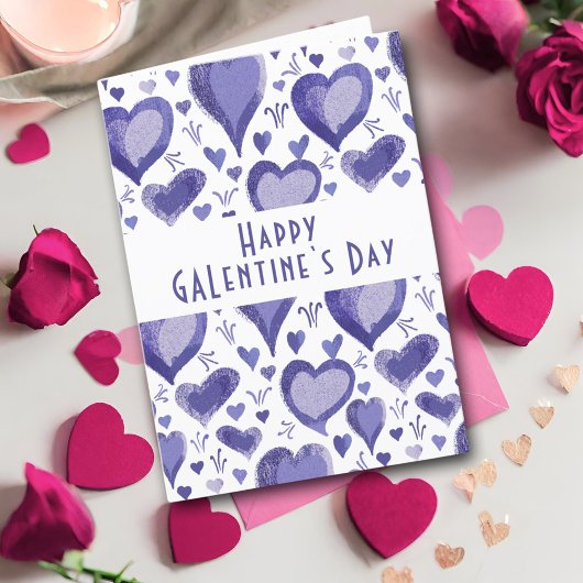 Cartes Pour Fêtes Annuelles Purple Heart Pattern Happy Galentine`s Day