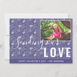 Cartes Pour Fêtes Annuelles Purple Heart Valentine`s Day Script Family Photo