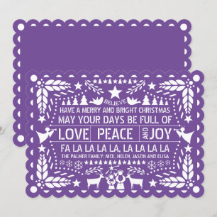 Cartes Pour Fêtes Annuelles Purple Love Peace Joie papel picado Noël