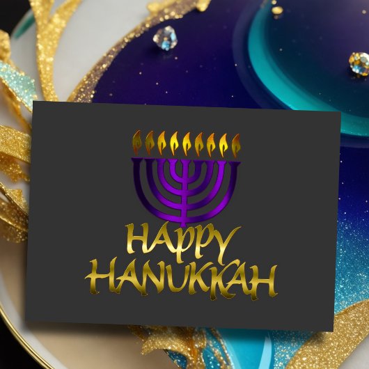 Cartes Pour Fêtes Annuelles Purple Menorah Flames Happy Hanoukka Card