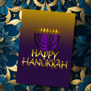 Cartes Pour Fêtes Annuelles Purple Menorah Flames Happy Hanoukka Card