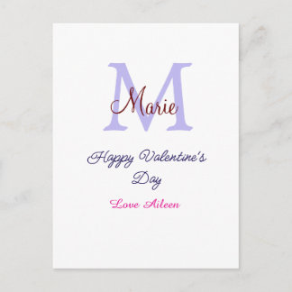 Cartes Pour Fêtes Annuelles Purple pastel happy Valentine's day pink monogram 