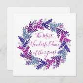 Cartes Pour Fêtes Annuelles Purple Pink Berry Merveilleuse Heure Noël Wreath (Devant / Derrière)
