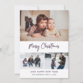 Cartes Pour Fêtes Annuelles Purple Script Stars Christmas 3 Photo Collage (Devant)