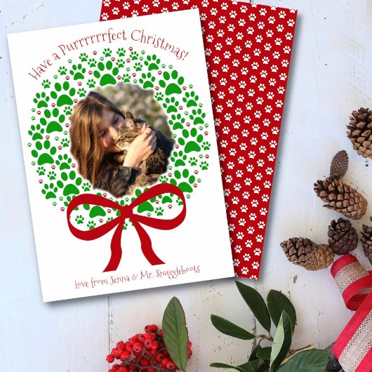 Cartes Pour Fêtes Annuelles Purrffect Christmas Fun Empreinte de patte Wreath 