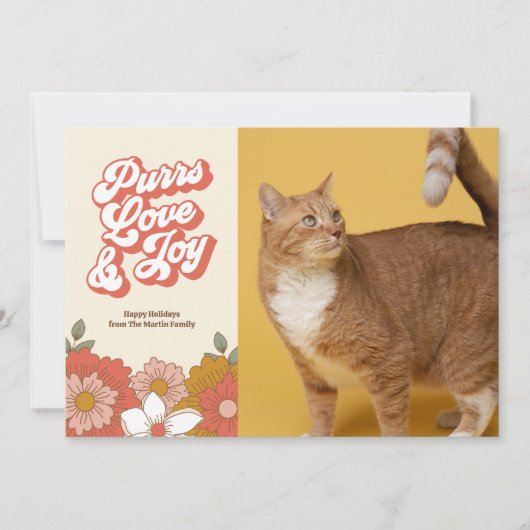 Cartes Pour Fêtes Annuelles Purrs Love and Joy Retro Chat Super (Devant)