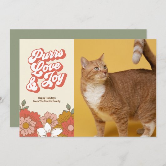 Cartes Pour Fêtes Annuelles Purrs Love and Joy Retro Chat Super (Devant / Derrière)