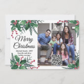 Cartes Pour Fêtes Annuelles QR Code Joyeux Noël Holly Greenery Une photo (Devant)