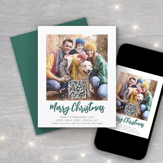 Cartes Pour Fêtes Annuelles QR Code Vert Brossé Script Joyeux Noël Photo