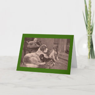 Cartes Pour Fêtes Annuelles Quatre chiens par le coin du feu