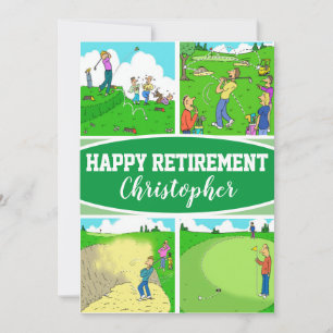 Cartes Pour Fêtes Annuelles Quatre dessins humoristiques de golfeur sur une ca