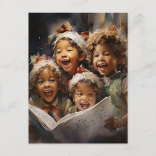 Cartes Pour Fêtes Annuelles Quatre enfants chantent AI Art assisté Noël