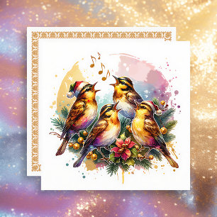 Cartes Pour Fêtes Annuelles Quatre oiseaux chanteurs   Les douze jours de Noël