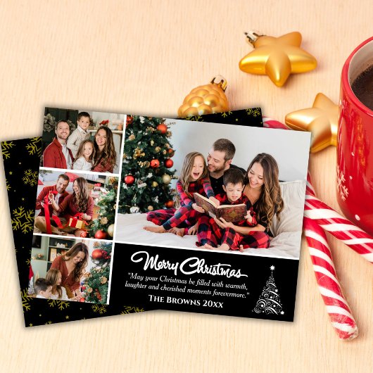 Cartes Pour Fêtes Annuelles Quatre photo collage moderne mignon noir Noël