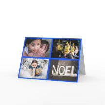 Quatre photos bordure bleue Noël Nouvel An