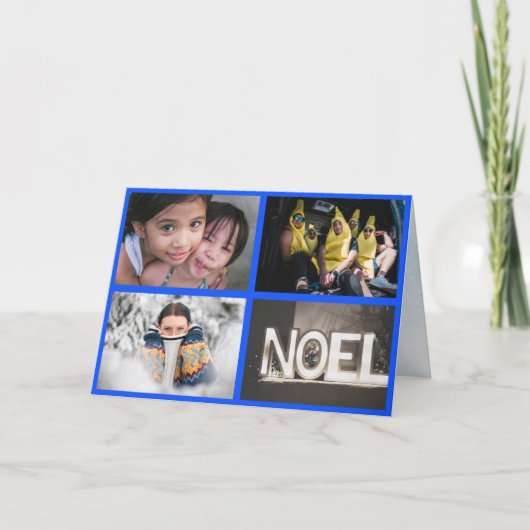Cartes Pour Fêtes Annuelles Quatre photos frontière bleue Noël Nouvel An (Devant)