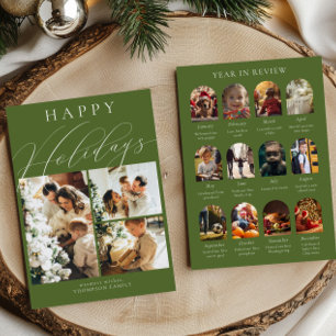 Cartes Pour Fêtes Annuelles Quelle année en revue de photo collage vert olive