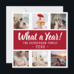 Cartes Pour Fêtes Annuelles Quelle Année ! Photo Collage Noël<br><div class="desc">Faites passer quelques applaudissements de noël à vos amis et votre famille avec ces magnifiques cartes de noël photo. Avec 6 photos,  une bannière rouge baie profonde,  avec un texte blanc qui dit : "Quelle année !",  le nom de famille et la date.</div>