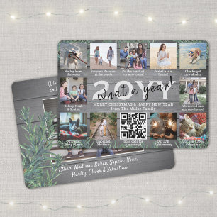Cartes Pour Fêtes Annuelles Quelle année ! QR Code 12 Photo Collage Bois et pi