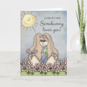 Cartes Pour Fêtes Annuelles Quelqu'Un Vous Aime ! Girl Bunny Personnalisée