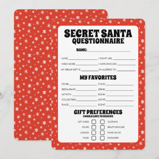 Cartes Pour Fêtes Annuelles Questionnaire cadeau Secret Père Noël
