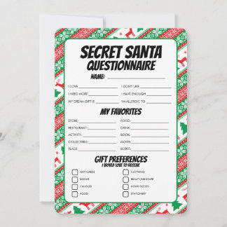 Cartes Pour Fêtes Annuelles Questionnaire de cadeau de Père Noël secret