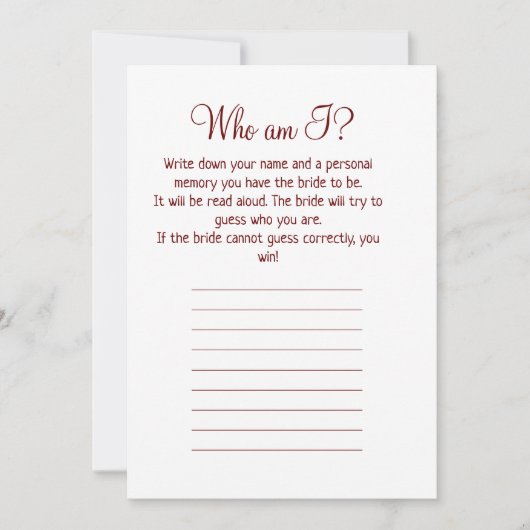 Cartes Pour Fêtes Annuelles qui suis-je jeu simple pour baby shower (Devant)