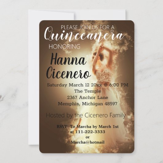 Cartes Pour Fêtes Annuelles Quinceanera (Devant)