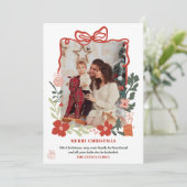 Cartes Pour Fêtes Annuelles Quirky bow floral tendance Joyeux Noël photo (Debout devant)