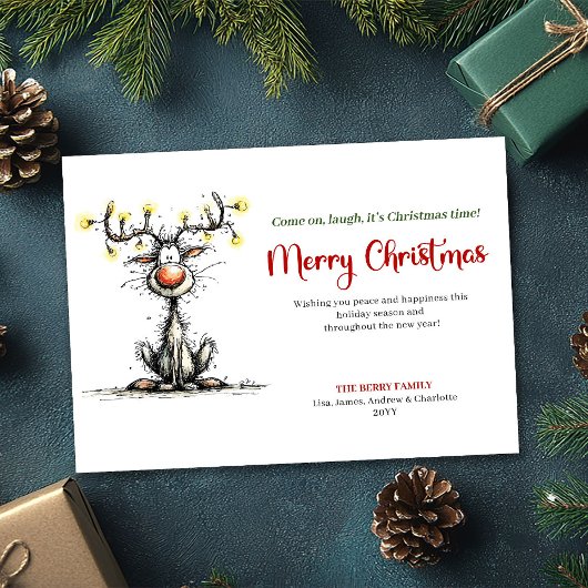 Cartes Pour Fêtes Annuelles Quirky cartoon reindeer Christmas greeting card