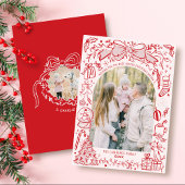Cartes Pour Fêtes Annuelles Quirky Hand Drawn Bow Pink and Red Photo Christmas