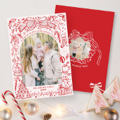 Cartes Pour Fêtes Annuelles Quirky Hand Drawn Bow Pink and Red Photo Christmas