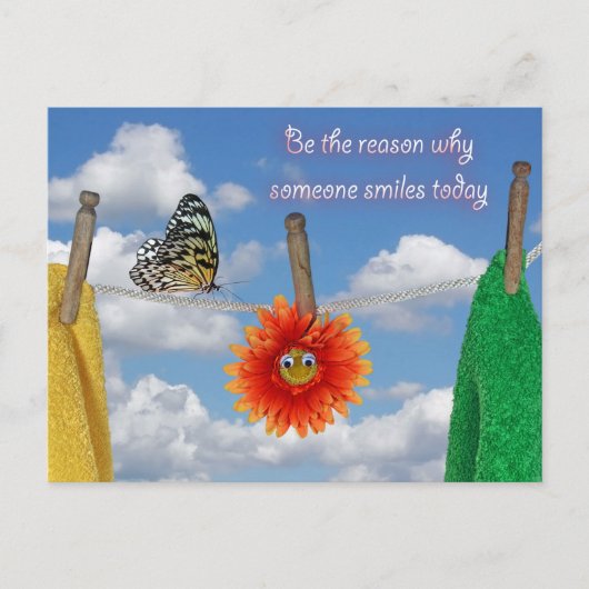 Cartes Pour Fêtes Annuelles Quota with butterfly and daisy on clothesline (Devant)