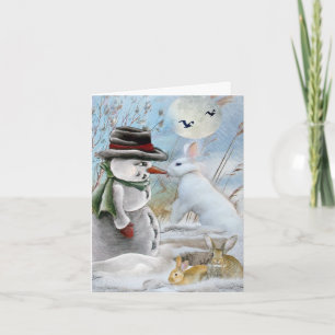 Cartes Pour Fêtes Annuelles Rabbit Manger le nez de Snowman